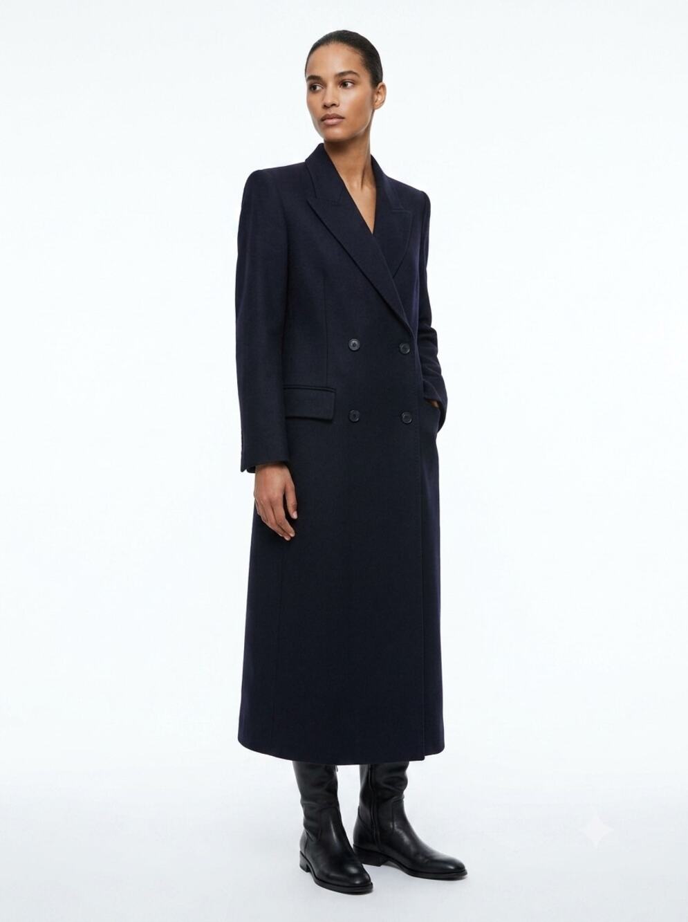 Vintage Burberrys Long Trench Coat Womens UK 6 Navy Blue Wool Double Breasted